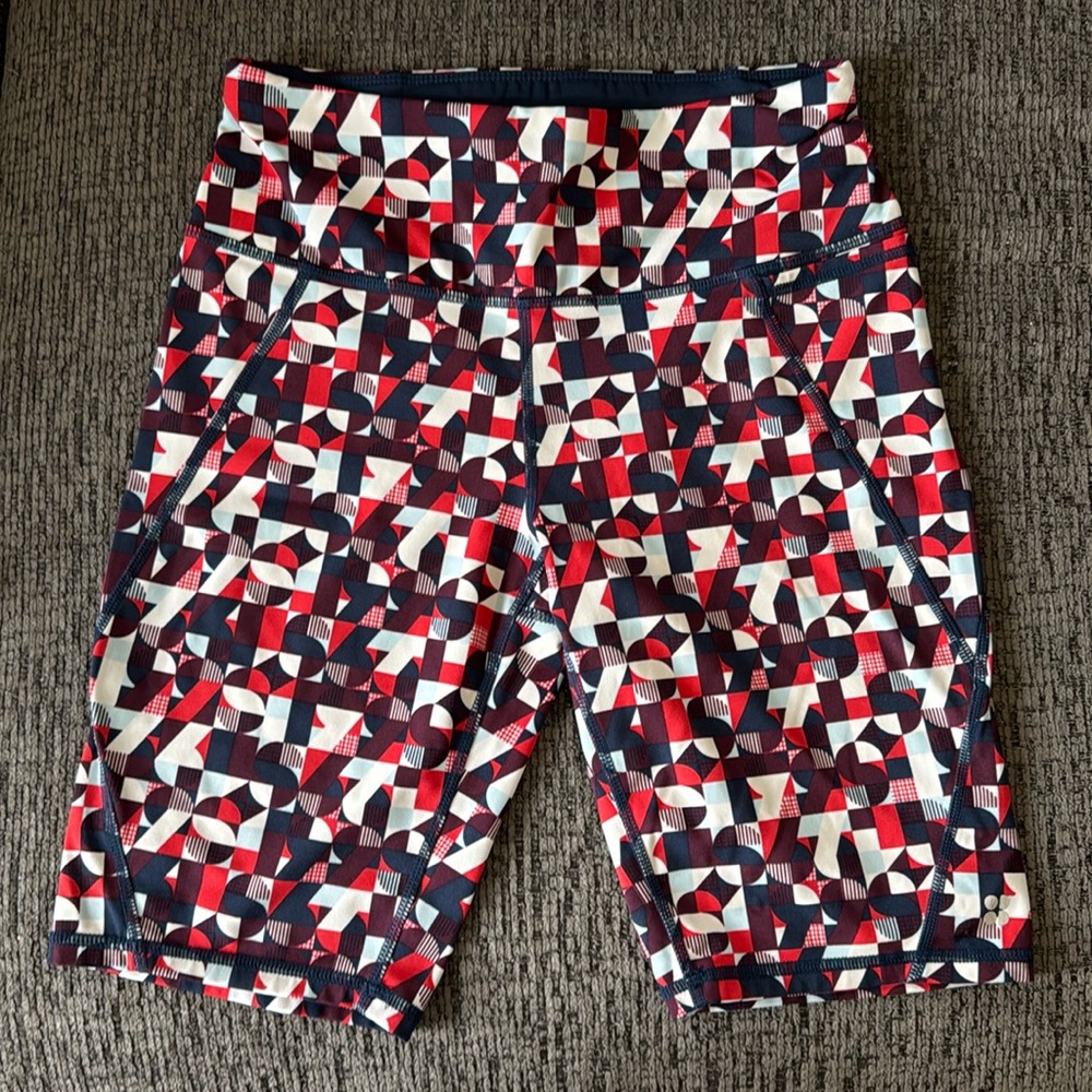 Sweaty Betty | Size XS | Womens Biker Shorts Geometric Print Red Navy White